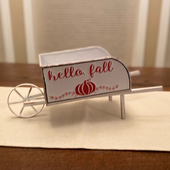 Fall Decor, Hello Fall Wheelbarrow Decor, Fall Metal Wheelbarrow Centerpiece - Picture 4 of 16